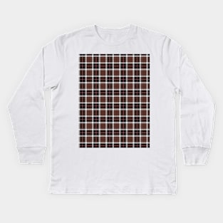 Brown Plaid Kids Long Sleeve T-Shirt